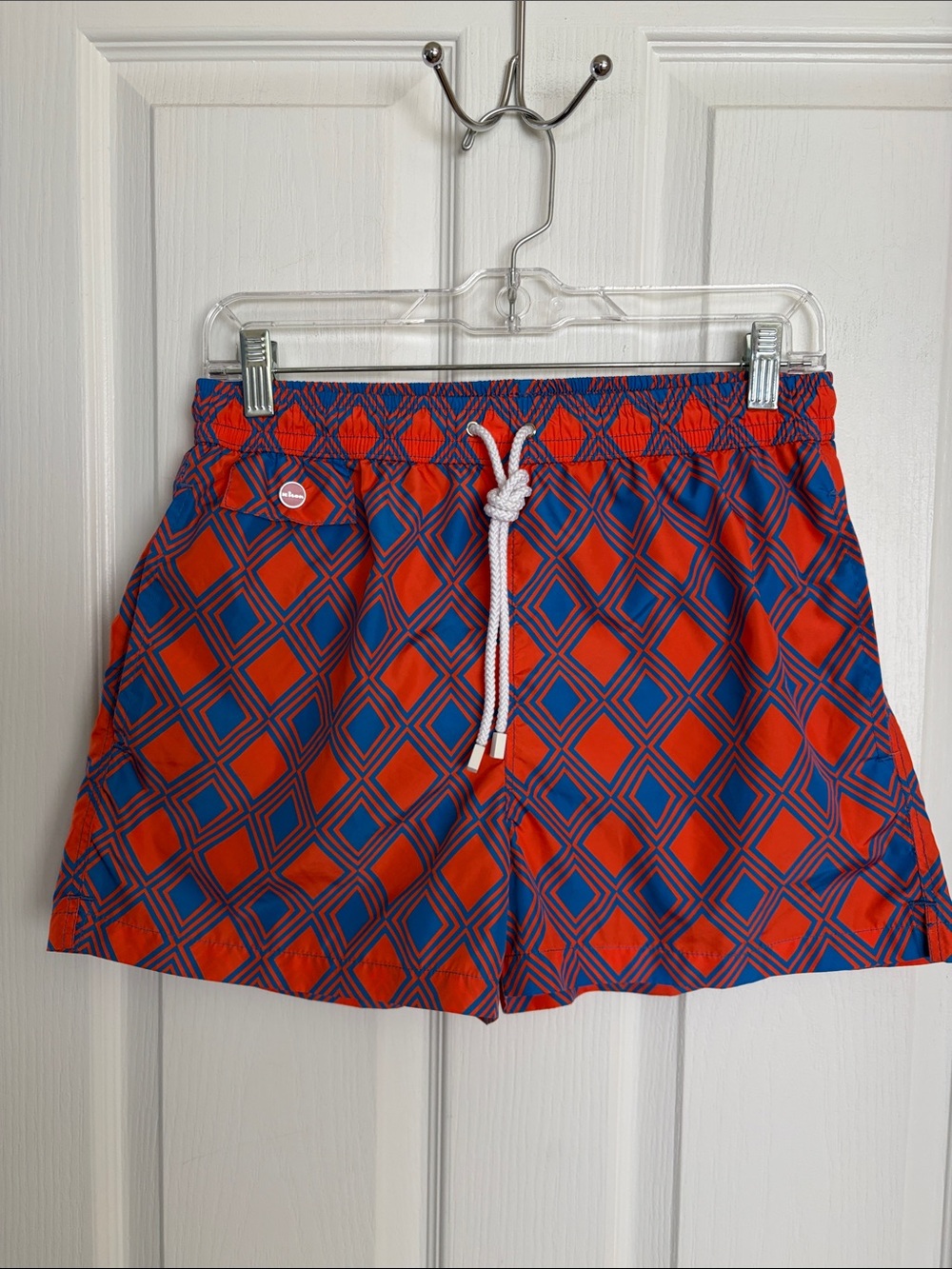 KITON- Geometric Red and Blue Swim Shorts